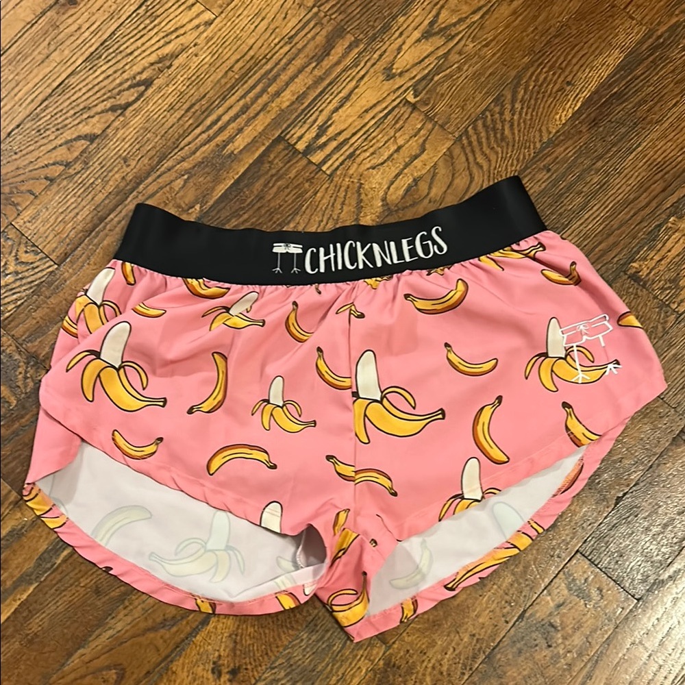 CHICKNLEGS Pink Banana Print Athletic Shorts!